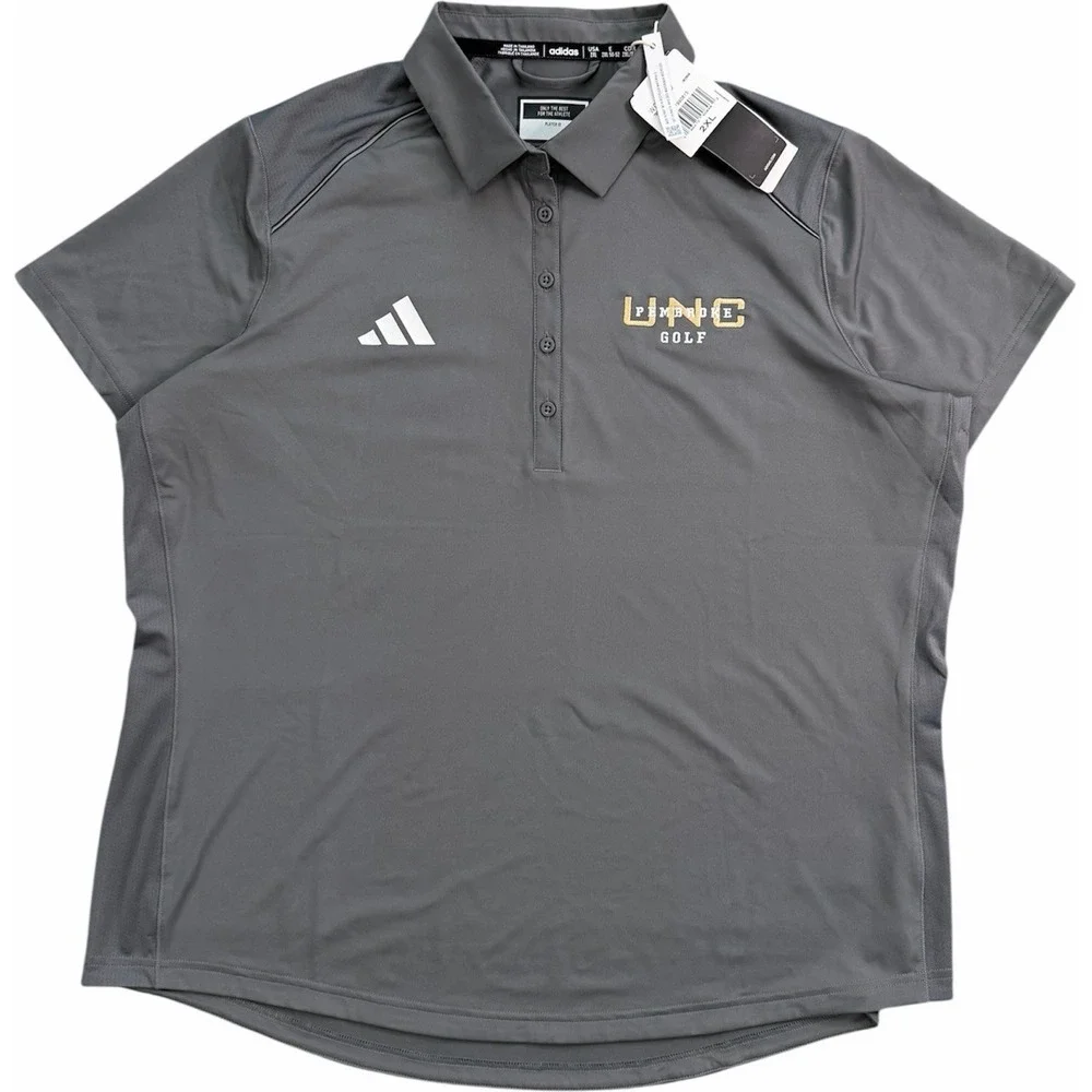 NWT Adidas UNC Pembroke Golf‎ Performance Polo Shirt Gray Size 2XL
